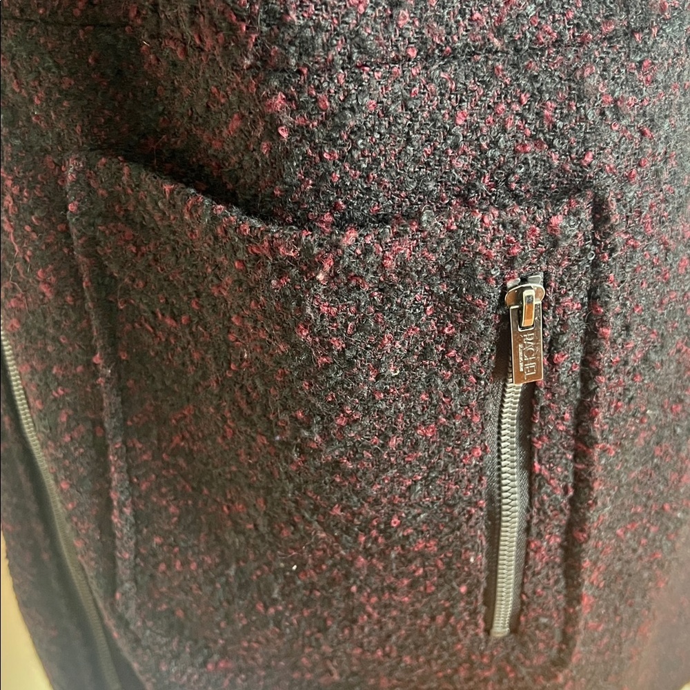 RACHEL Rachel Roy Burgundy/Black Bouclé Funnel Neck Wool Blend Zip Coat Size L - Picture 5 of 11